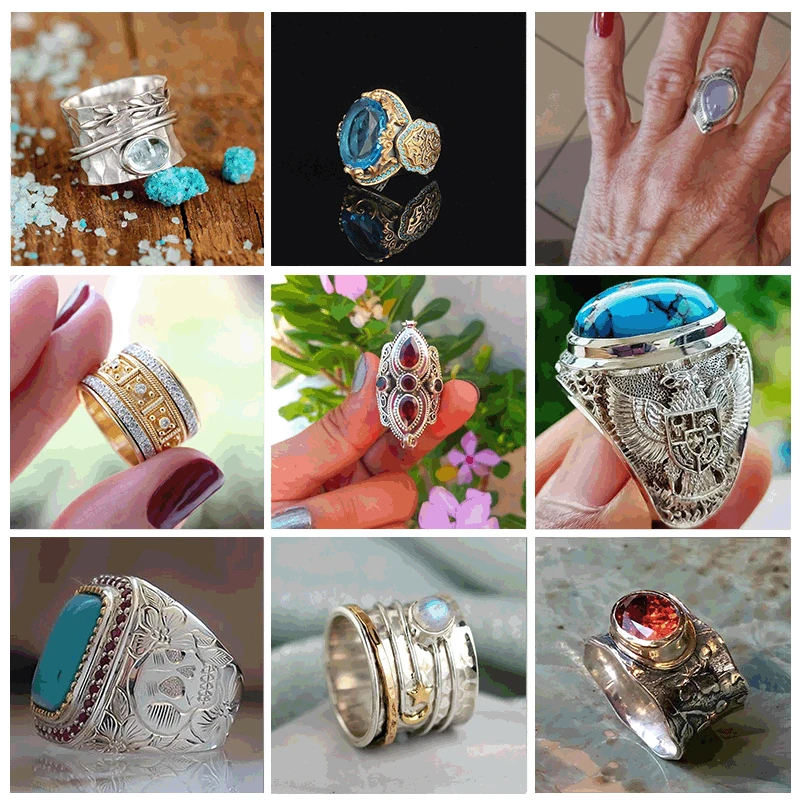 

2023 New Women's Ring Vintage Ethnic Style Big Ring Victorian Luxury and Noble Creative Party Attends Cocktail Party Jewelry