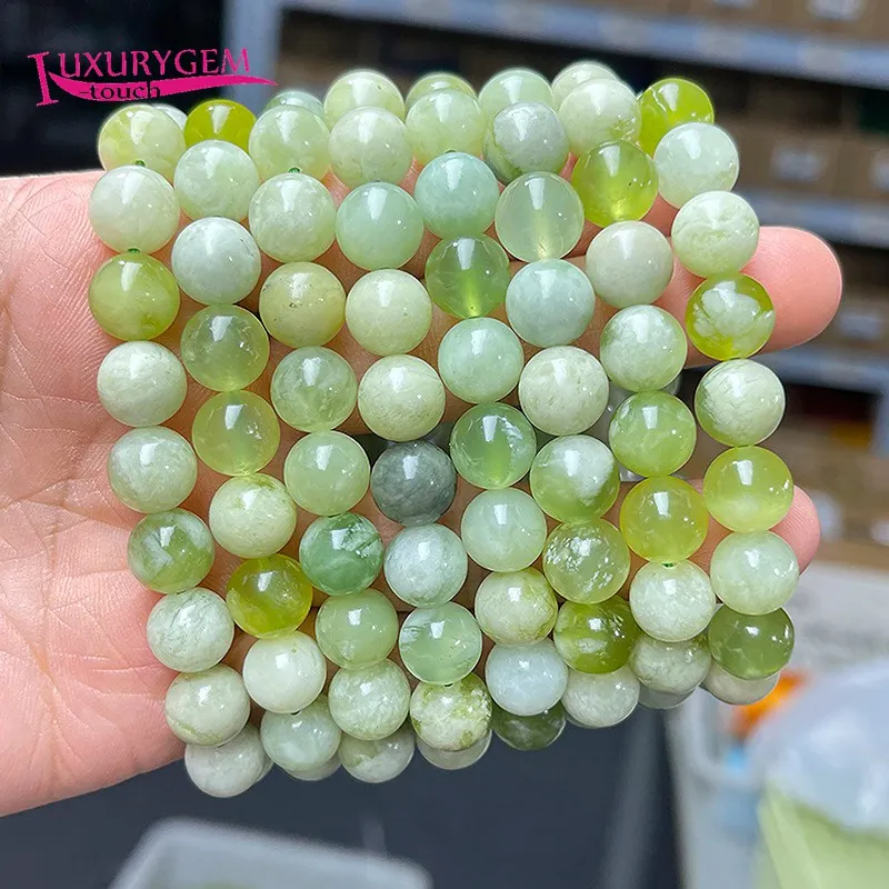 10mmHigh Quality Natural Green Grape Color Jades Stone Handmade Bracelet Elasticity Jewelry Smooth Round Shape Beads 18cm sk438