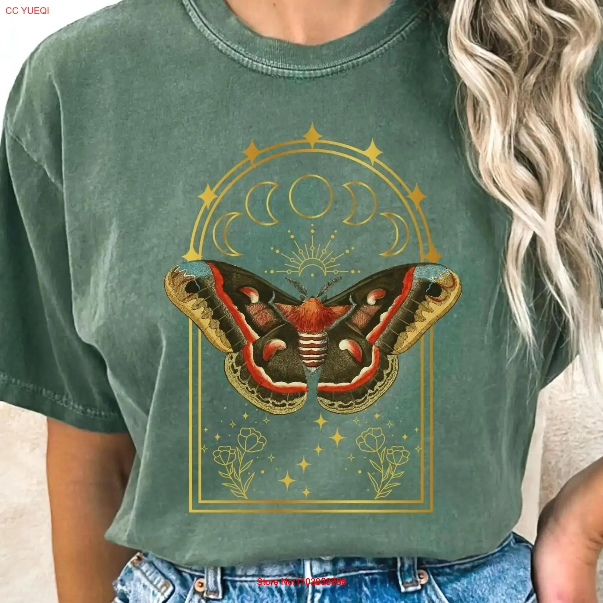 Футболка Cecropia Moth Comfort Colors Luna Cottagecore Dark Academia Mystical Moon Phase Whimsigoth с длинными или