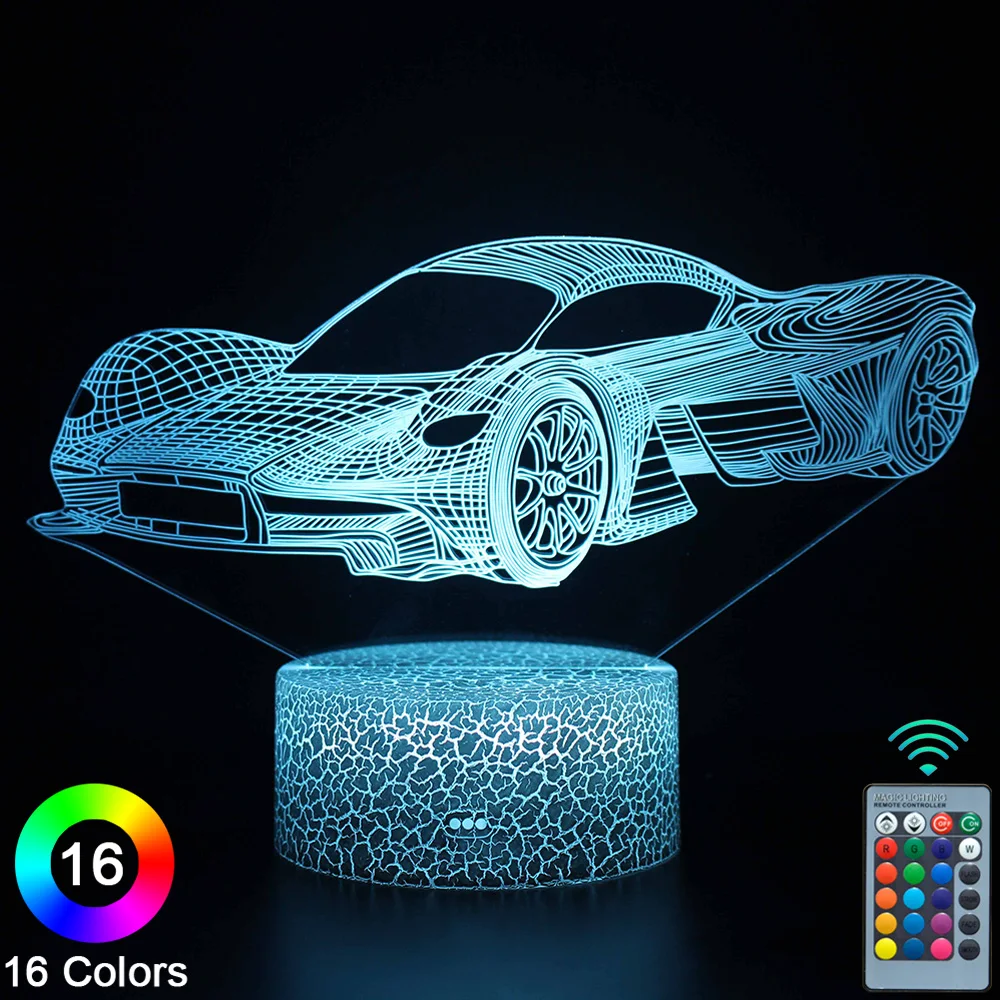 

Светодиодные ночные 3d-светильники для спортивных автомобилей, сенсорный пульт дистанционного управления, настольная лампа, декор для комн...