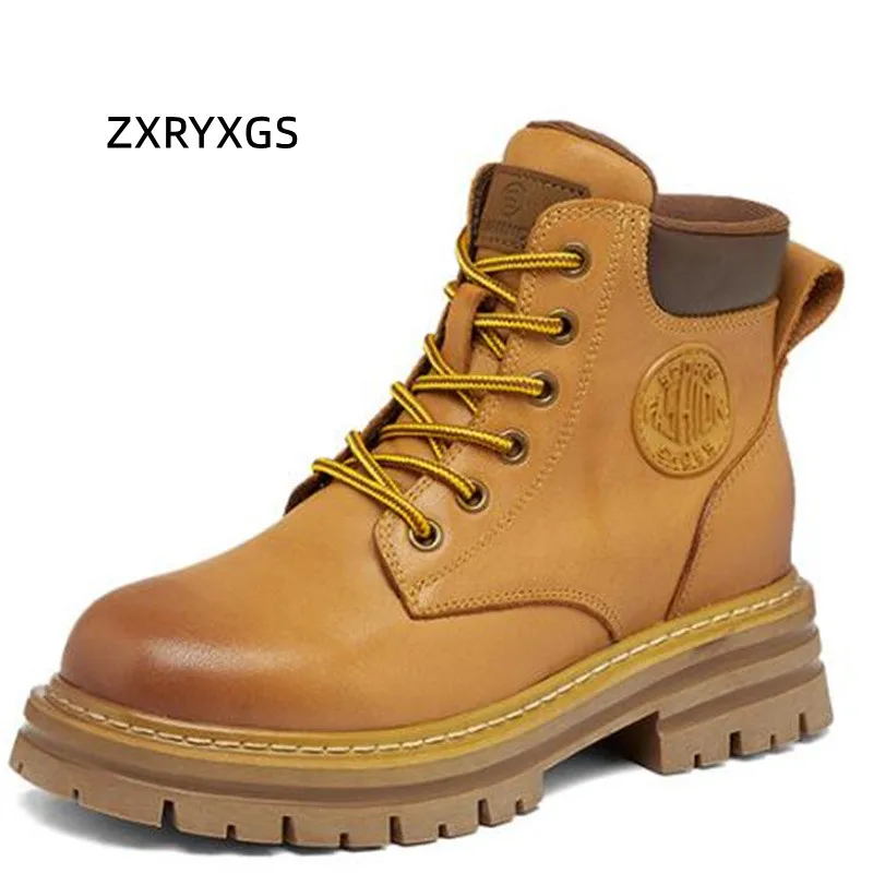 

ZXRYXGS высококачественные Ботинки Martin из воловьей кожи женские ботинки из натуральной кожи 2022 осенние ботинки на высоком каблуке с перекрест...