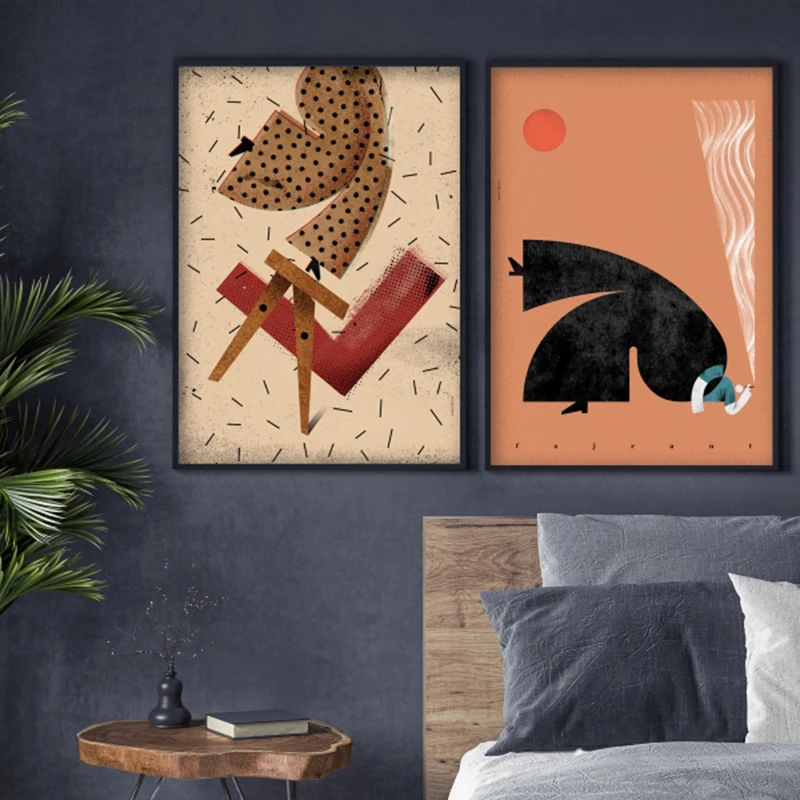 

Abstract Character Wall Art Canvas Painting Nordic Poster Animal Cat Illustration Modern Pictures For Living Room Home Decor