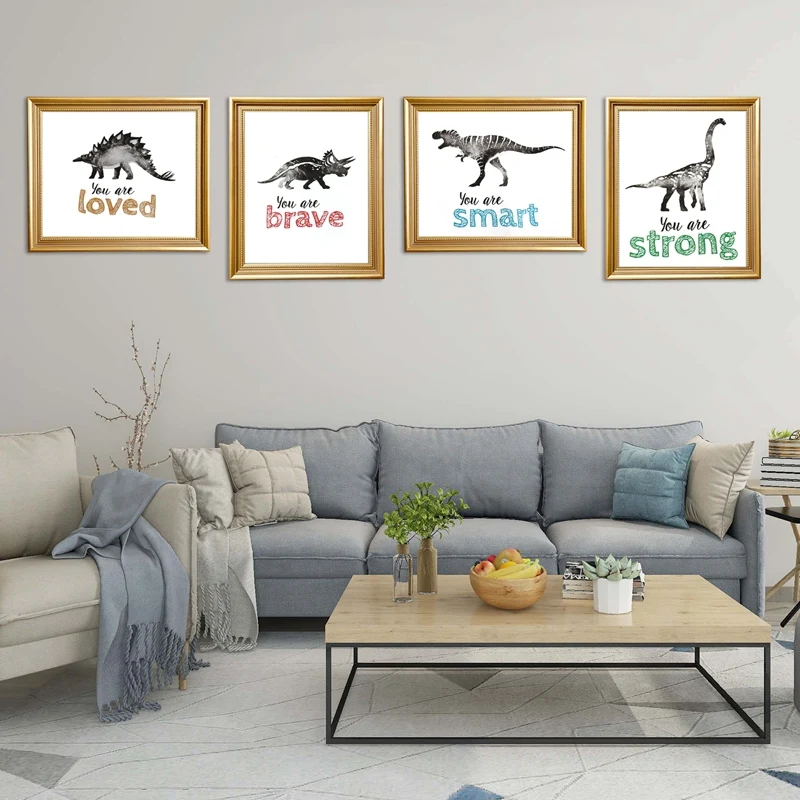 4 шт. настенные рисунки с динозавром для комнаты маленьких мальчиков детские