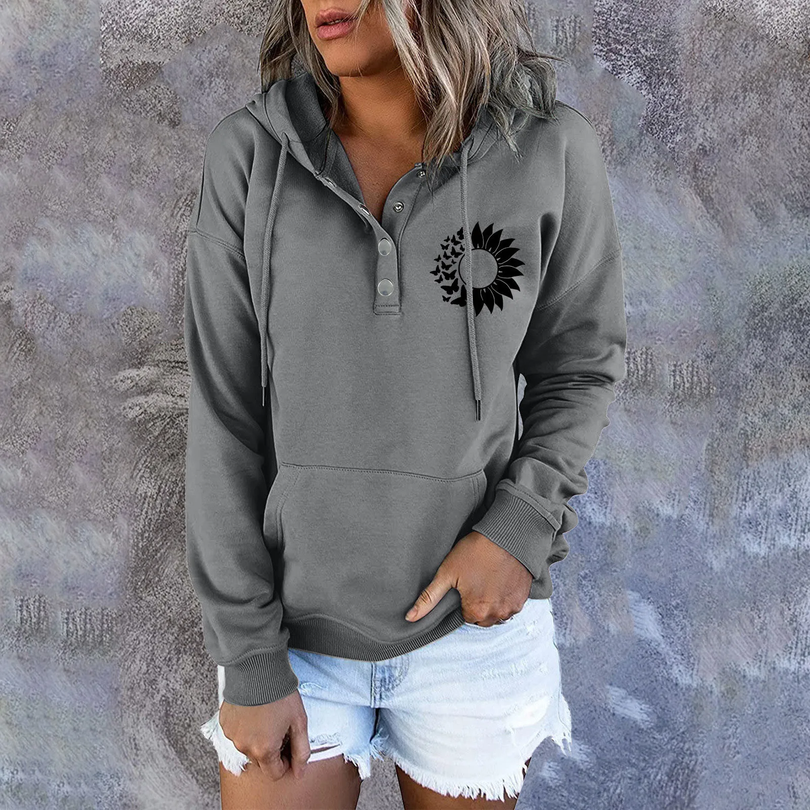 

Womens Sweatshirts Long Sleeve Hoodie Pullover Casual Button Top Hoodie Casual Comfy Hoodie Women Womens Full Zip Hoodie