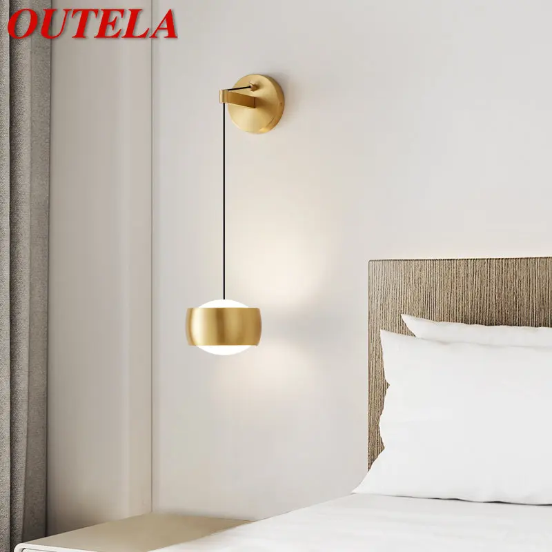 

OUTELA Contemporary Brass Light Wall LED 3 Colors Creative Simplicity Gold Interior Sconce Bedside for Home Bedroom