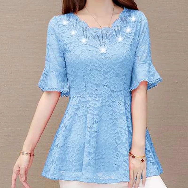 

Кружевная рубашка с коротким рукавом, женская новая летняя юбка с оборками на талии, топ в иностранном стиле, свободная рубашка, закрывающая...