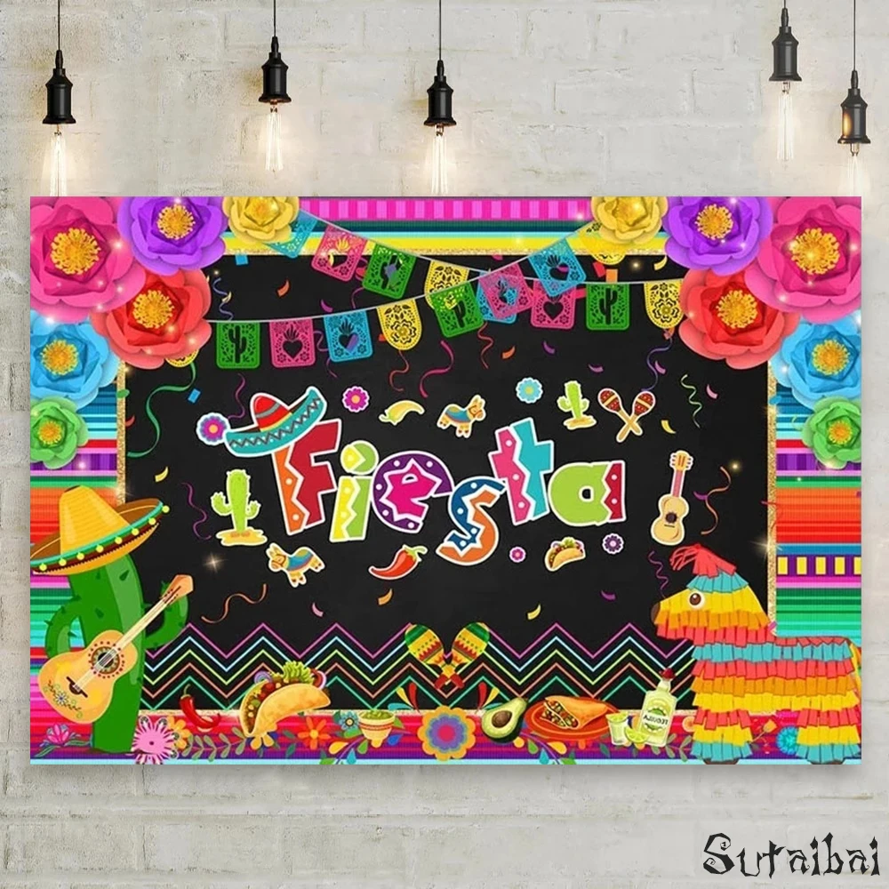 

Mexican Fiesta Party Backdrop Kids Birthday Banner Carnival Event Photo Background Color Stripes Cactus Decor Photography Props