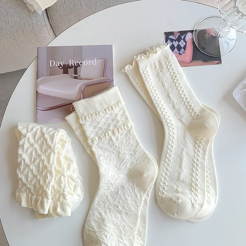 

1 Pair Lolita White Lace Socks Women Cute Cotton Socks Female Sweet JK Socks Ankle Dress Student Girls Stockings