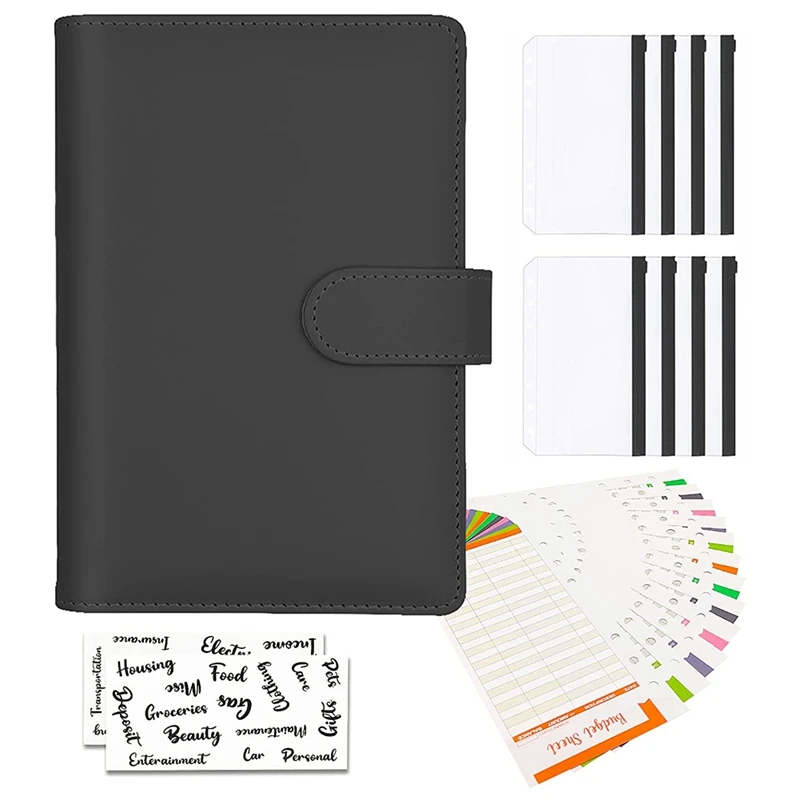 

A6 PU органайзер для бумаг, конверты для наличных, планировщик расхода, наклейки, 6 конвертов