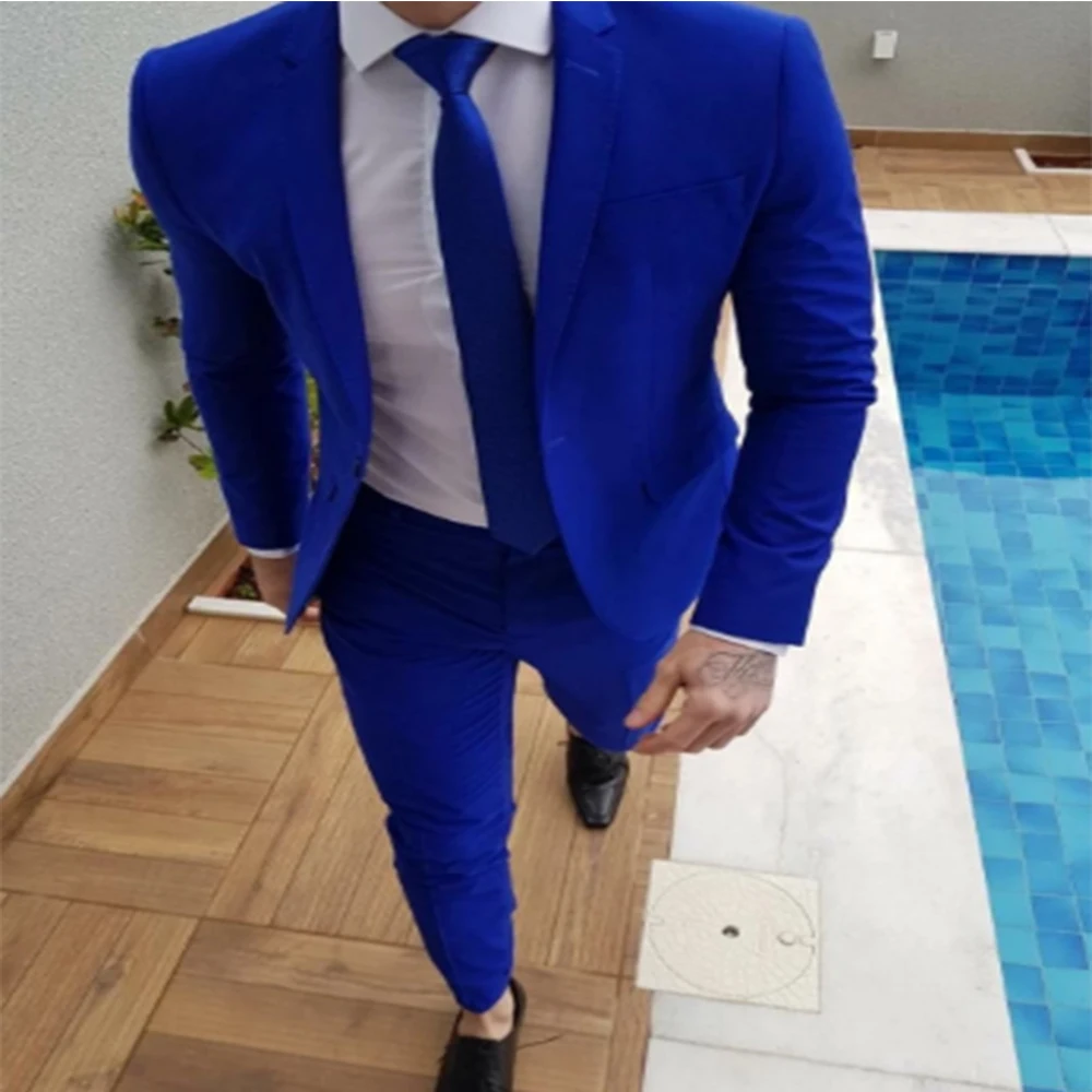 2022 New Arrival Royal Blue Prom Suits Groom Tuxedos Latest Coat Pants Designs Mens Wedding Suits Male Slim Fit Jacket+Pants+Tie
