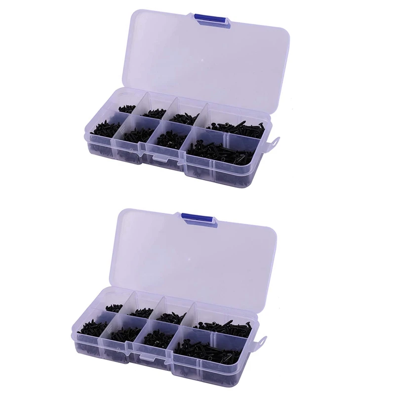 

1600 шт. M2 крестовые винты, саморезающие винты, винты из углеродистой стали с потайным плоским крестом, набор черных винтов в ассортименте