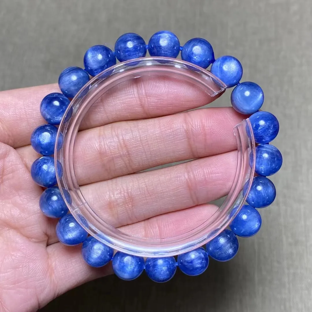 

9mm Natural Blue Kyanite Bracelet Jewelry For Women Lady Men Wealth Luck Gift Cat Eye Crystal Stone Round Beads Strands AAAAA
