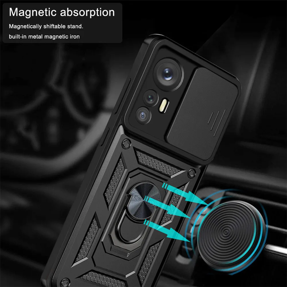 

Case For Xiaomi12 Lite Slide Camera Armor Shockproof Ring Stand Cover For Xiaomi 12 Lite Pro 12S Pro 12X Xiaomi12X Xiaomi12Pro