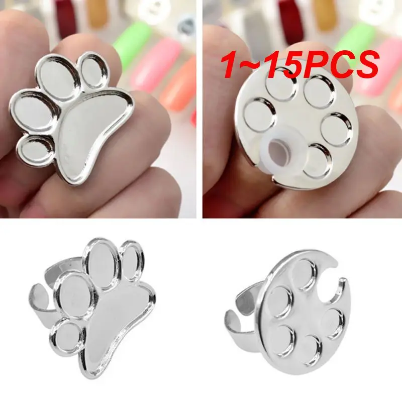 

Мини-палитра цветов для дизайна ногтей, 1 ~ 15 шт, милая круглая/блинтовая дизайнерская кольцевая Палитра для пальцев, смешивание УФ-геля