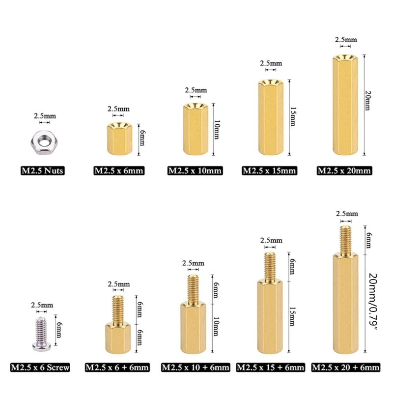 Универсальные 180 шт. латунные распорные втулки стойки винты гайки набор