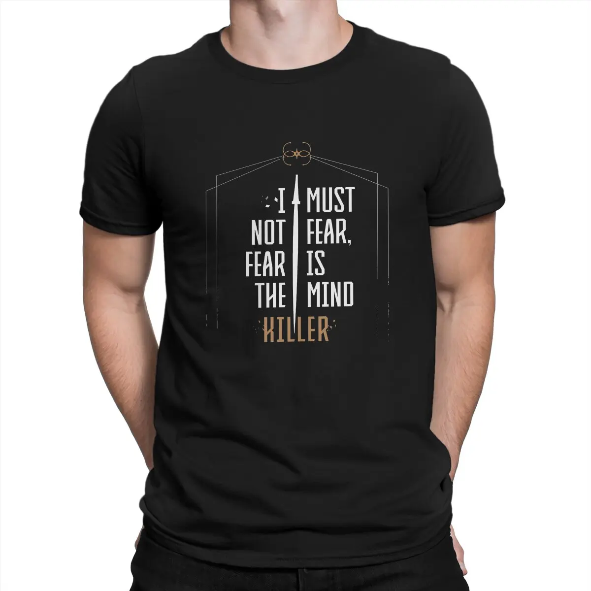 

Fear Is The Mind Killer Note Man's TShirt Dune Chronicles Sci-Fi Movie O Neck Short Sleeve Polyester T Shirt Birthday Gifts