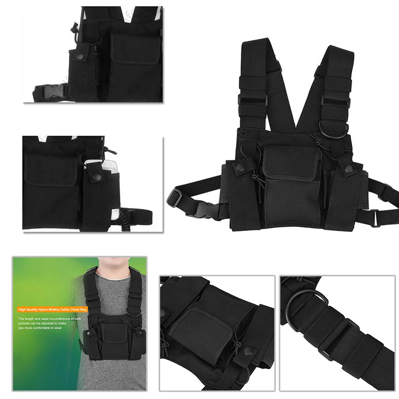 

3-Pocket Portable Radio Walkie-talkie Chest Bag Harness Front Backpack Pouch Walkie-talkie Storage High Capacity