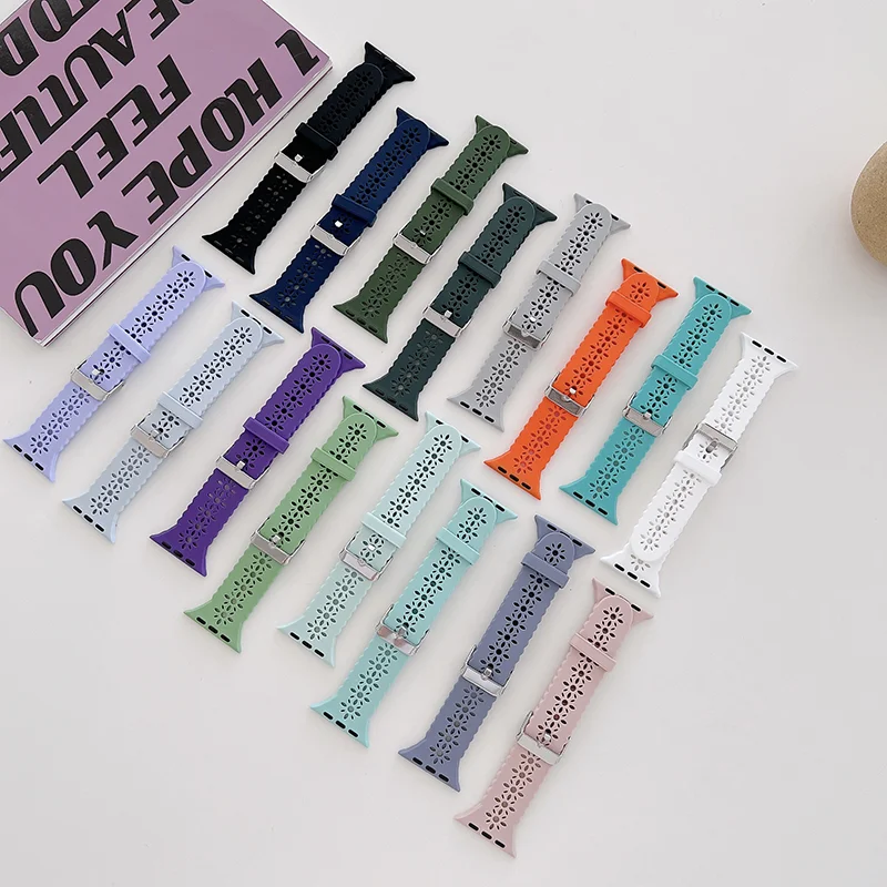 Ремешок силиконовый для Apple Watch 44 мм 40 спортивный браслет наручных часов Iwatch Series7 6