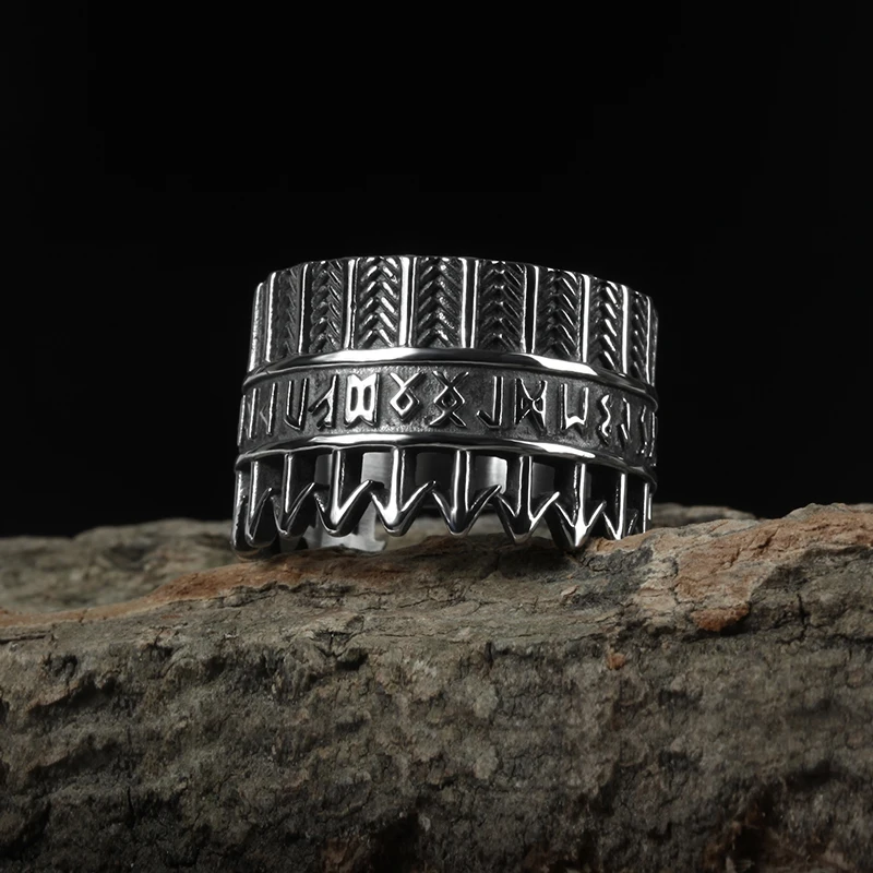

Мужские руны викингов, кованое кольцо Valknut из нержавеющей стали, языческие бриллианты, байкерские ювелирные изделия, хип-хоп, рок, унисекс, п...