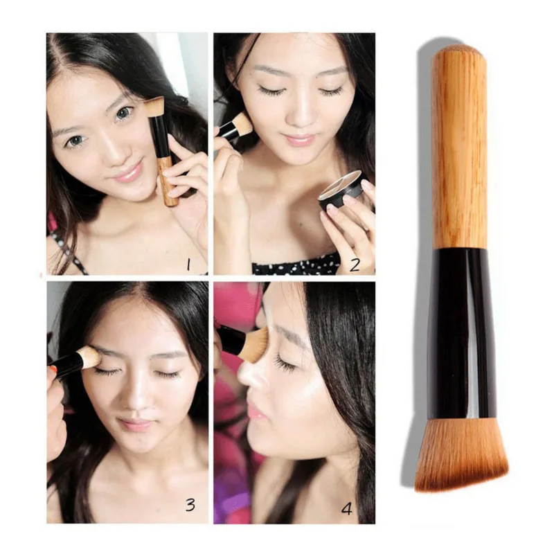 

Single Wooden Handle Brush Makeup Brush Slanted Head Blush Synthetic Fibre Brush Foundation Brus Make-up Tool