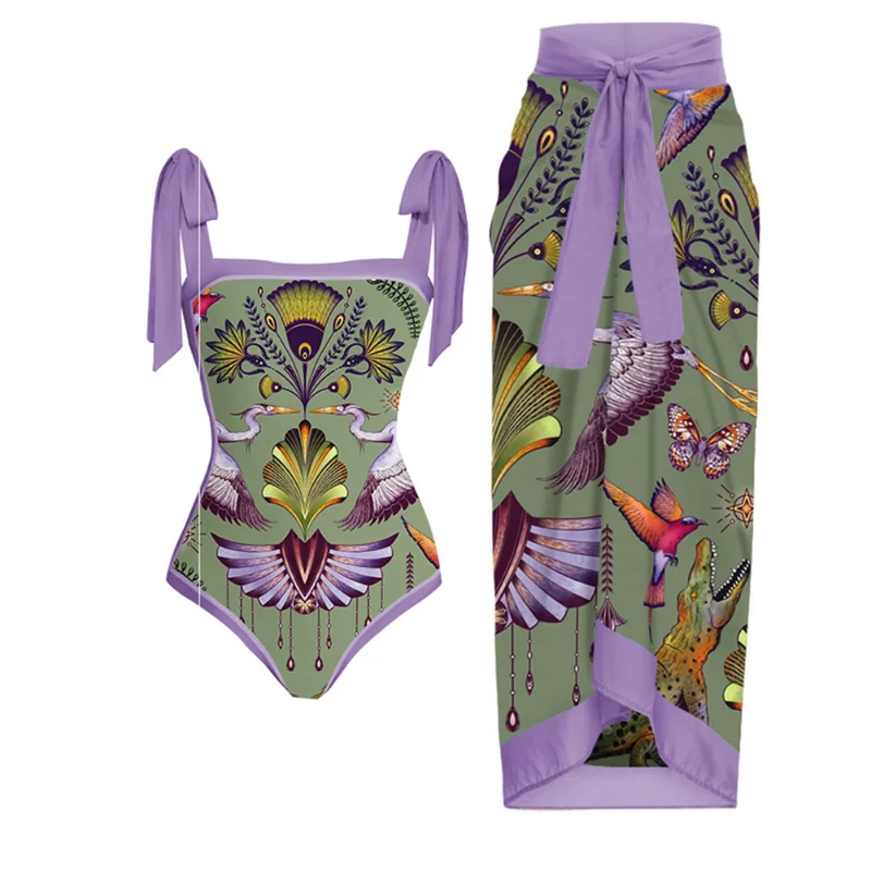 

Female Retro Swimsuit Holiday Beachwear Designer Bathing Suit Purple Luxury Swimwear Cover Up Summer Surf Wear
