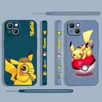 cartoon cute pikachu for apple iphone 13 12 mini 11 pro xs max xr x 8 7 6s se plus liquid left rope silicone phone case fundas