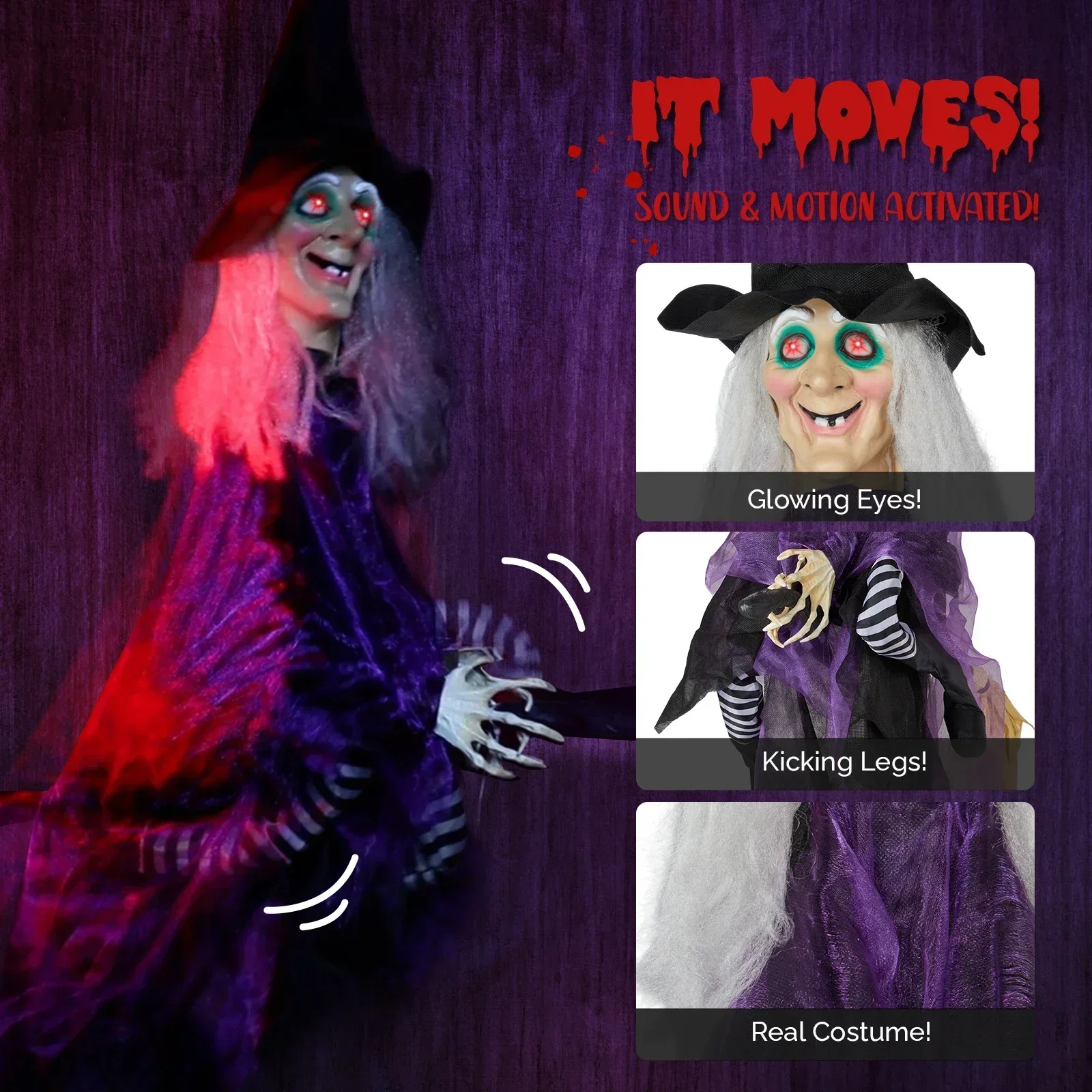 3-футовое подвесное украшение ведьмы на Хэллоуин |