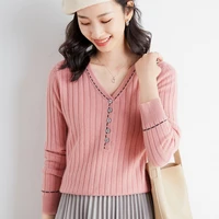 knitwear womens new western style spring gentle wear with v neck slim fit and thin bottoming shirt outside long sleeved sweater