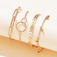 4 piecesset fashion charm stainless steel cuban chain bracelet women gift vintage bracelet set jewelry accessories