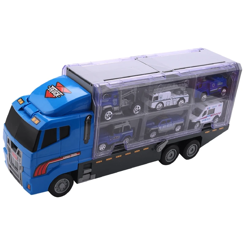 

10-In-1 Police Transport Truck, Mini Die-Cast Toy Car, Loaded Car Toy Set
