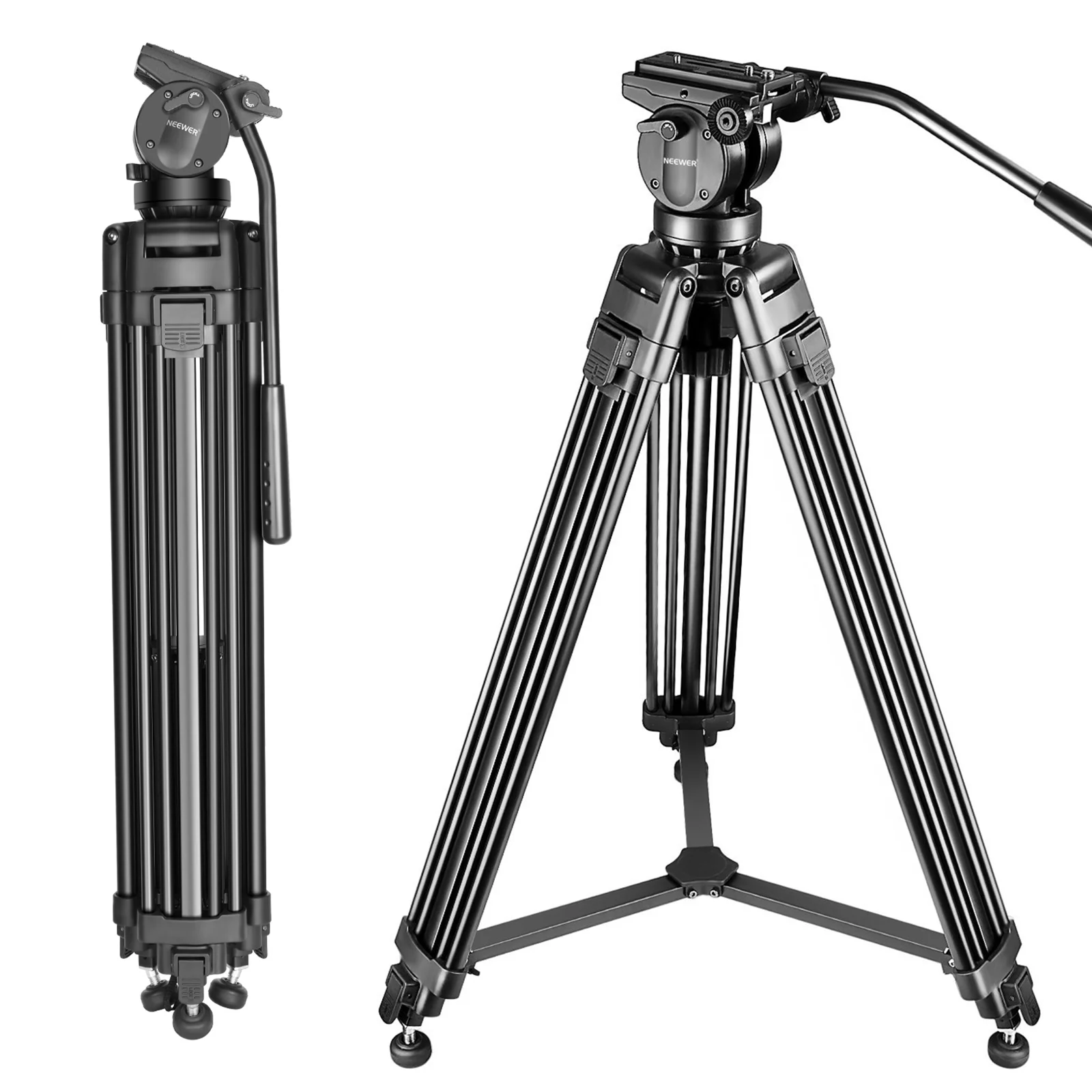 

Neewer Professional 61 Inches/155 Cm Aluminum Alloy Video Camera Tripod 360 Degree Fluid Drag Head 1/4+3/8-inch Quick Release