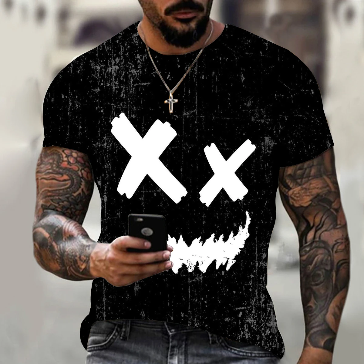 Купи Men's 3D Printed T-Shirt Funny Smiley Face Hip-Hop Printed Short-Sleeved Shirt Oversized Street Sports Breathable New Style 2022 за 157 рублей в магазине AliExpress