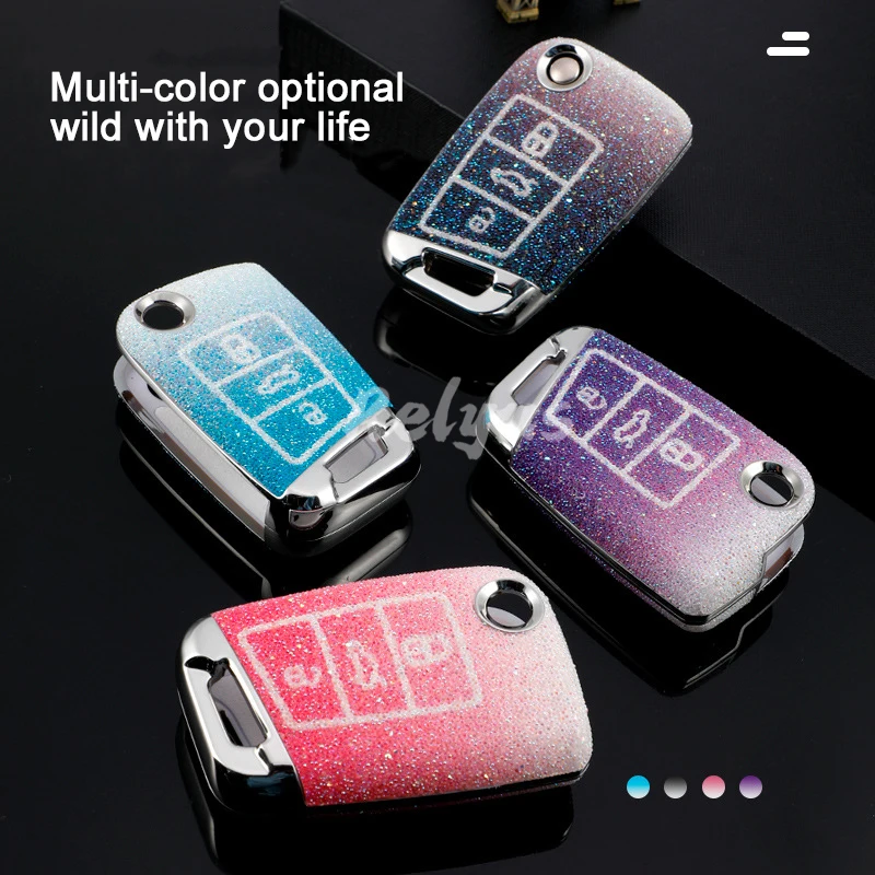 

Алмазный чехол для автомобильного ключа для Volkswagen VW Polo Golf 7 MK7 Tiguan passat for Skoda Octavia Kodiaq Karoq, Блестящий Роскошный чехол для ключа