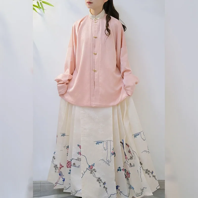 Китайское традиционное женское платье Hanfu розовый бамбуковый жаккардовый Топ