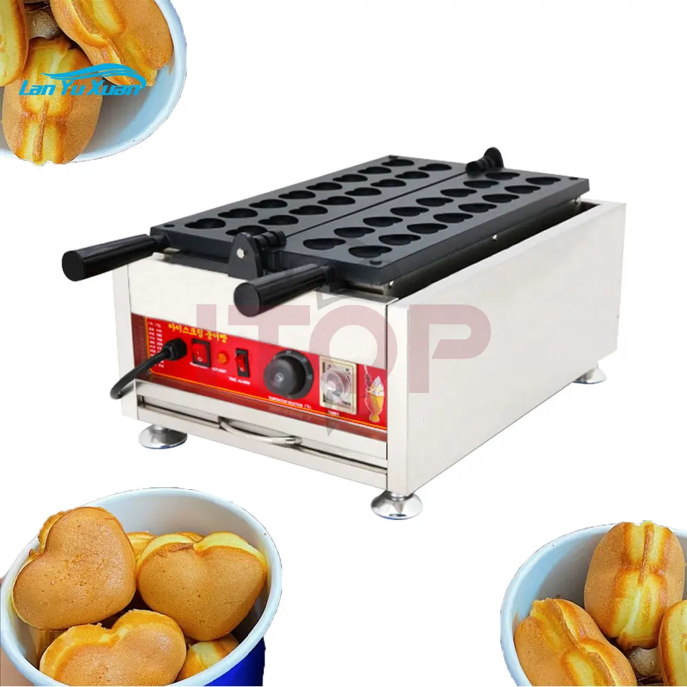 

Snack Bakkerij Apparatuur 110V 220V Non-stick Commerciële België Lolly Mini Hartvorm Wafelijzer Machine Met custom Plaat