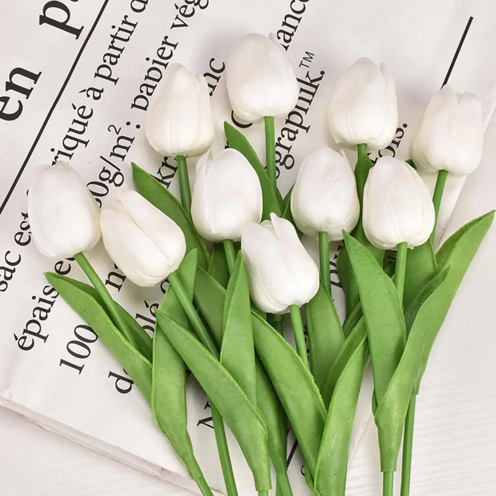 

10pcs Tulip Artificial Flower Real Artificial Bouquet Pe Fake Flower For Wedding Decoration Flowers Home Garden Decor Z1r9