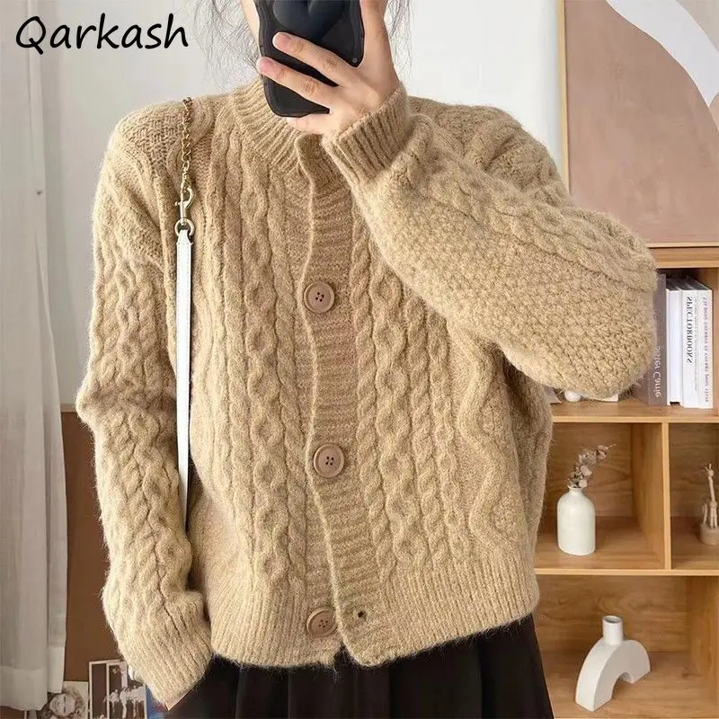 

Вязаный кардиган, Женский винтажный осенний мягкий нежный шикарный свитер в Корейском стиле для девушек, подходящий ко всему, чистый офисный женский свитер с круглым вырезом