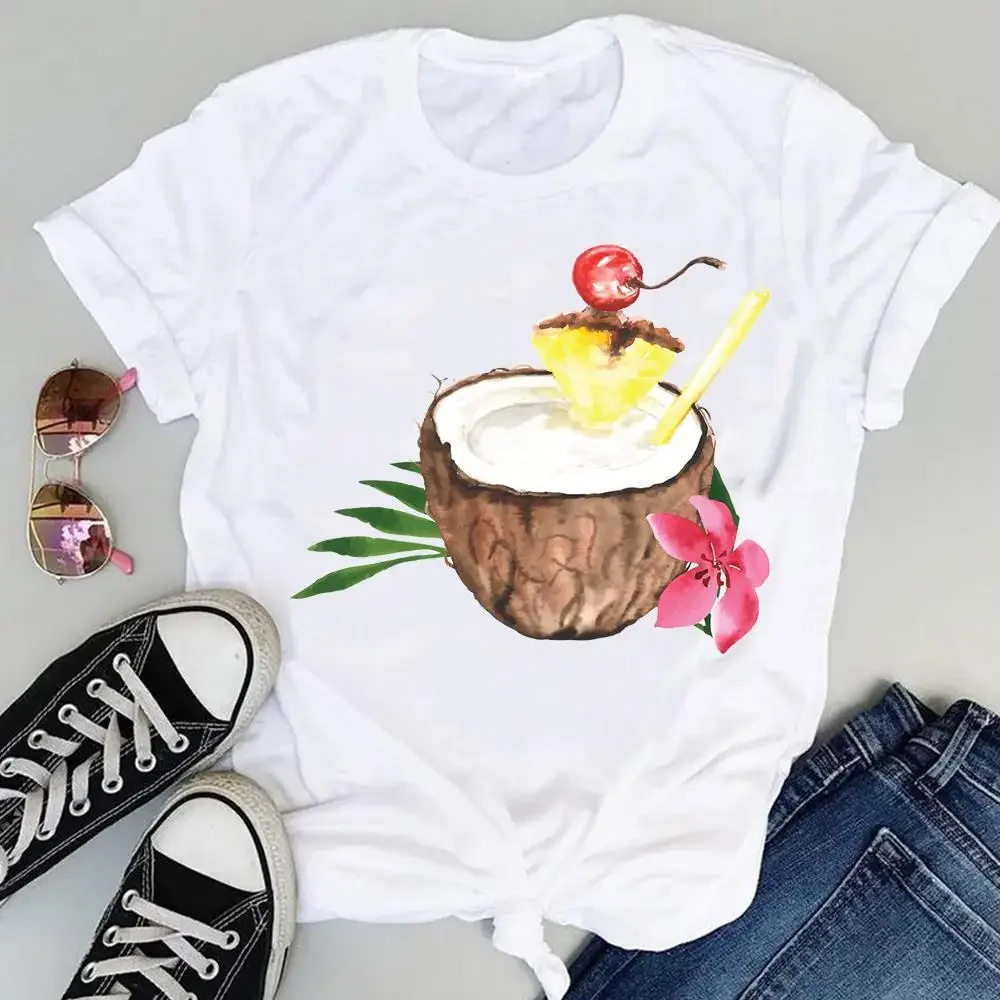 Женская футболка с коротким рукавом летняя в пляжном стиле мультипликационным