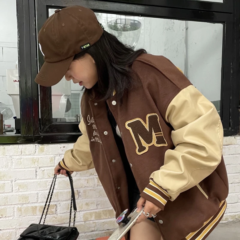 DAYIFUN/женские бейсбольные пальто милый зеленый винтажный топ для девочек с