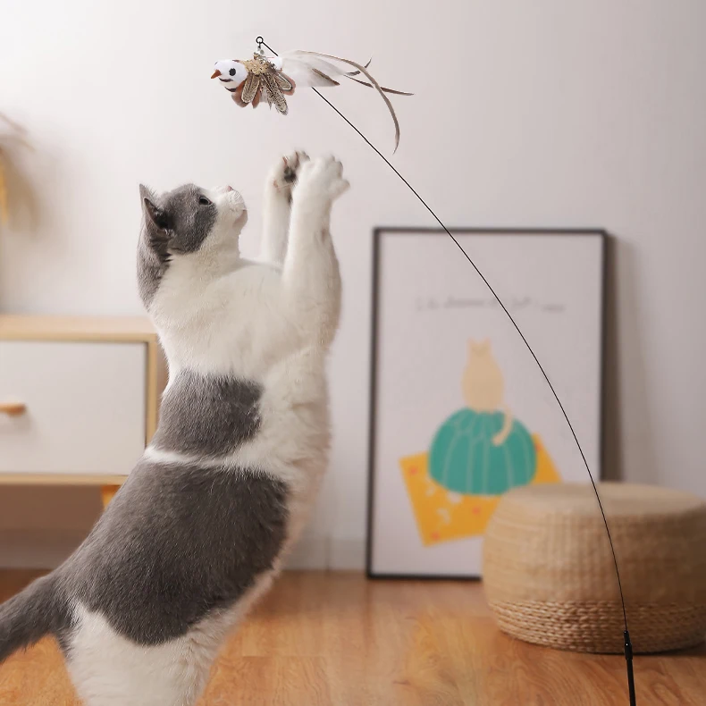 

Funny interactive cat stick Simulation Toy Feather Bird with Bell Cat Stick Toy for Indoor Cats Play Exercise Cat Teaser Wand