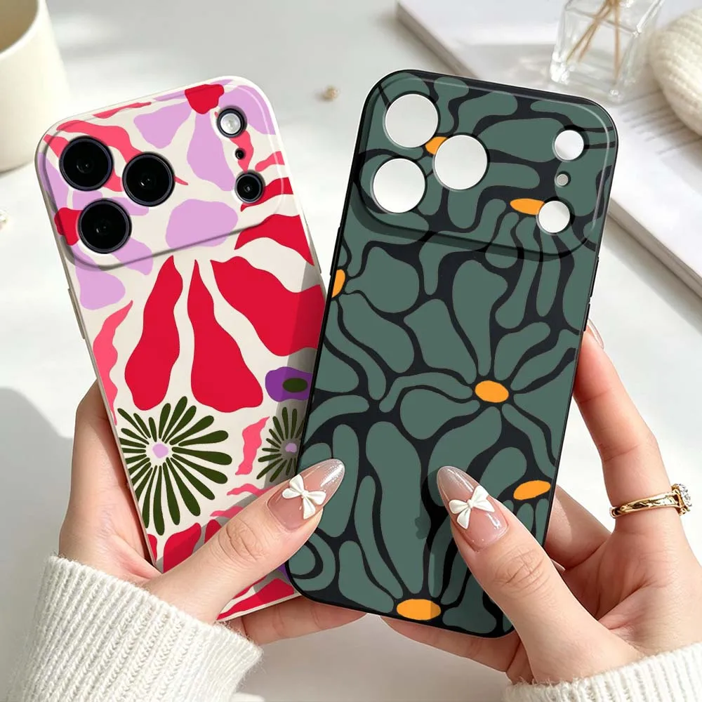 Фото Чехол для Apple iPhone 17 Air 16 15 14 13 12 Pro Max Mini Plus с абстрактным цветочным узором, мягкий силиконовый жидкий чехол для телефона №2