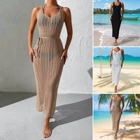 stylish bikini cover up one size hollow out backless cross strap swimwear cover up beach cover up beach dress