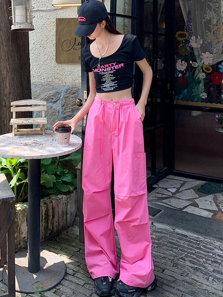 Y2K одежда свободные спортивные брюки большого размера на завязках с высокой