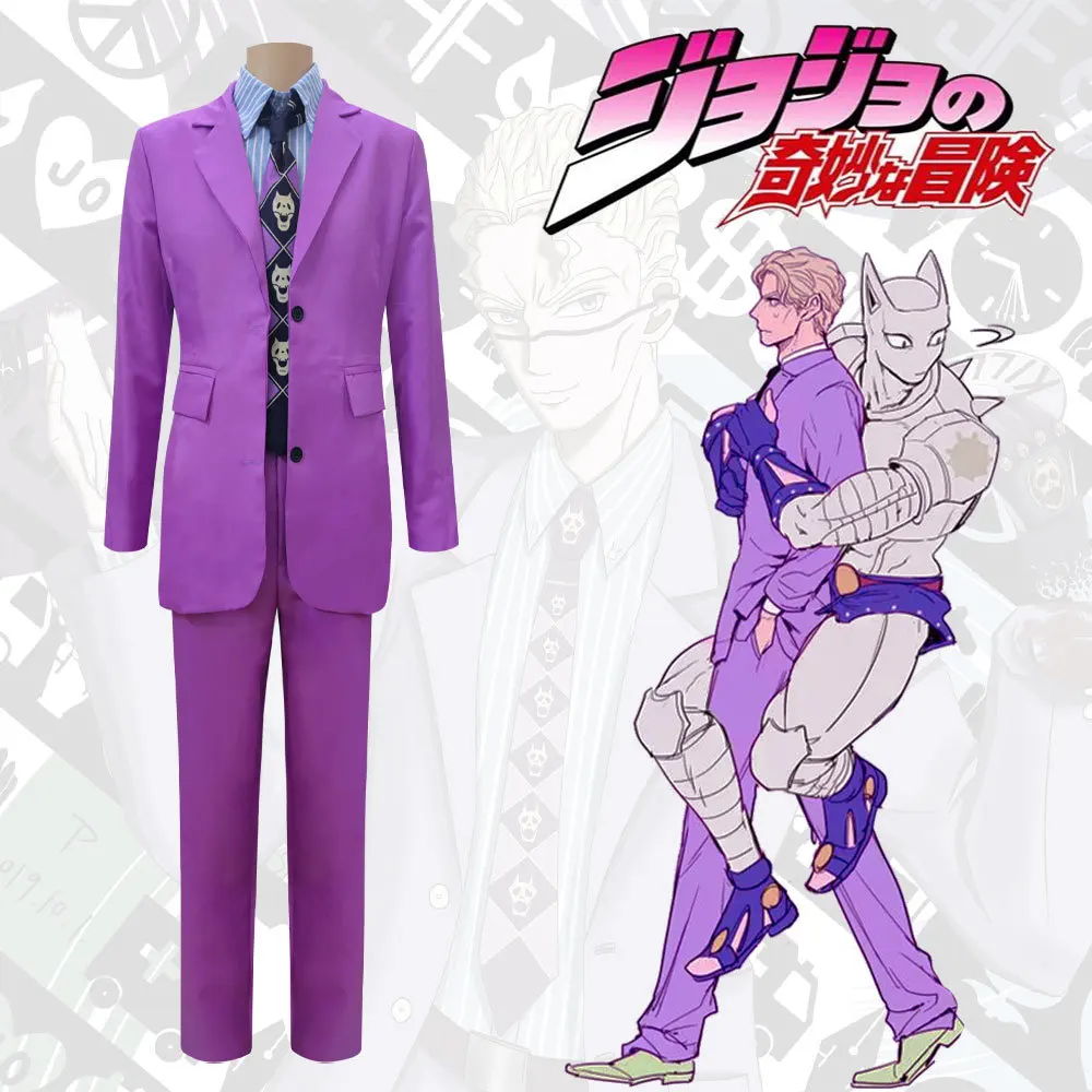 

Kira Yoshikage Cosplay Anime JOJO's Bizarre Adventure Costume Purple Suit Pants Tie Wig JOJO Kira Yoshikage Cosplay Uniform Set