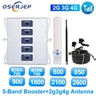 5-полосный ретранслятор Oserjep B20 B8 B3 B1 B7 800 900 1800 2100 2600 сотовый телефон усилитель 2G 3G 4G усилитель мобильного сигнала