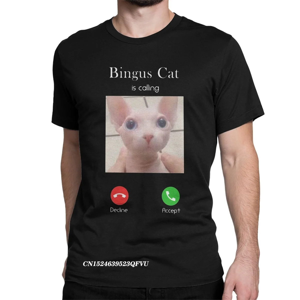 Bingus Cat Is Calling Memes Tee Shirt For Men Hairless Humorous Premium Cotton Tees Round Neck Harajuku Tshirt Plus Size Tops