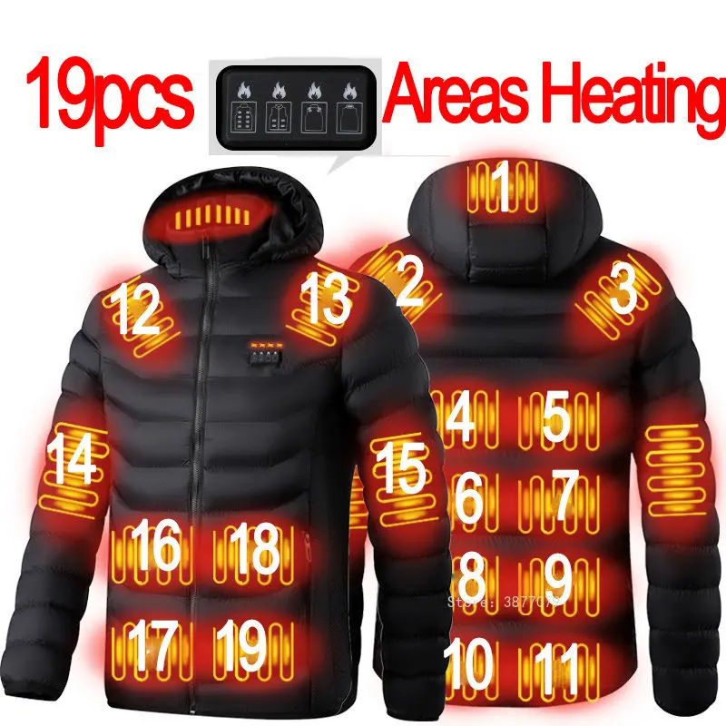 19 Areas Heated Jacket Mens Jacket Waterproof Heating Jacket Men Warm Winter Jackets For Men Parkas Coat Heated Vest Tactical