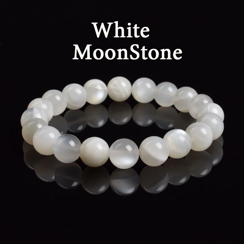 Фото Real Natural White Moonstone Bracelet Genuine Moon Stone Beads Elastic Bracelets for Women Men Premium Gift 8mm Gemstone Jewelry №1