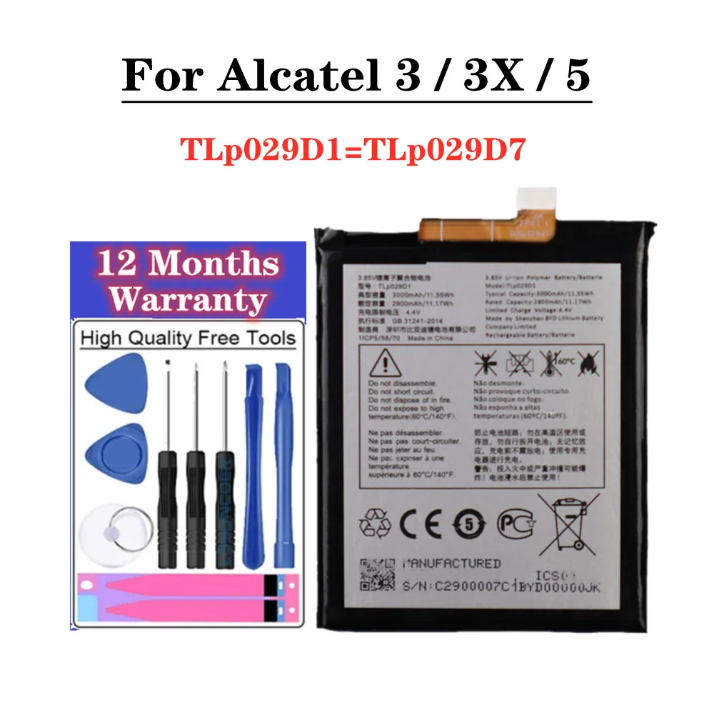 

TLP029D1 TLp029D7 Battery For Alcatel 3 3X 5 TCL V760 Y660 OT-5052D 5052Y 5058A 5058J 5058T OT-5086D 3L OT-5034D 3000mAh Battery