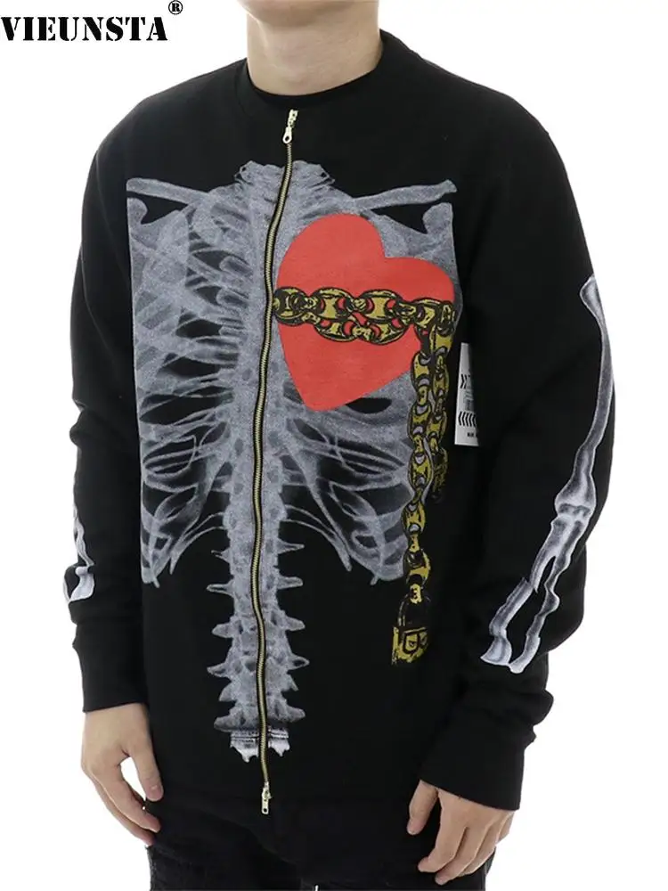 

Harajuku Vintage Pattern Print Jacket Outerwear Men Casual Zipper O Neck Top Cardigan 2021 Autumn Winter Long Sleeve Man Coats